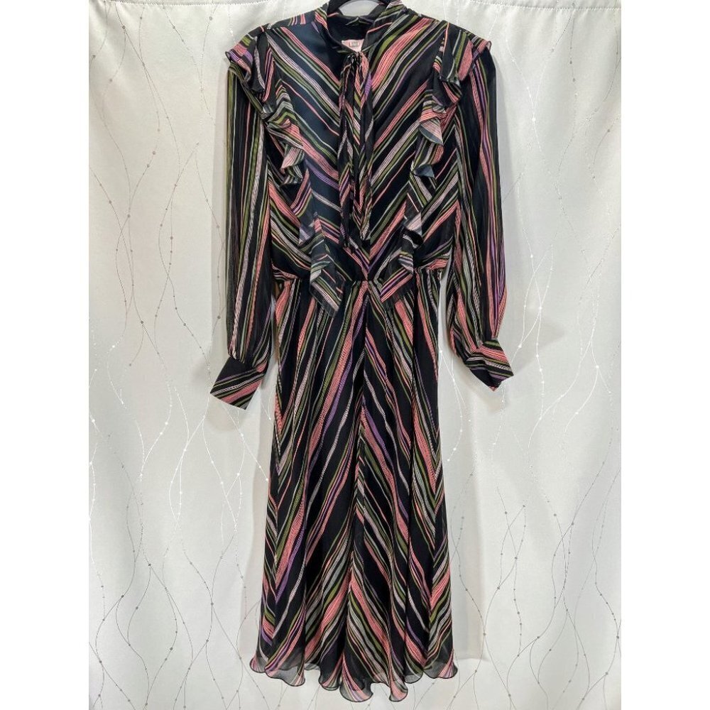 Giamba Black Stripe Ruffle Blouson Midi Dress $1335 - Picture 7 of 15